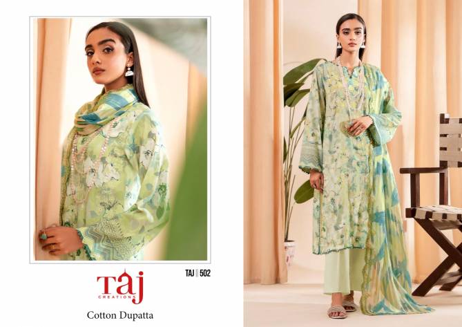 Taj 502 And 503 Printed Embroidery Cotton Pakistani Suits Wholesale Price In Surat
